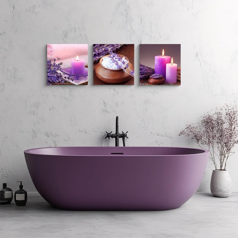 NAN Wind Zen Canvas Wall Art Spa Still Life With Purple Aromatherapy Candles And Zen Stone Aroma Lavender Flower Painting Pictures Print on Canvas Ready to Hang for Bathroom Decoration - Image 5